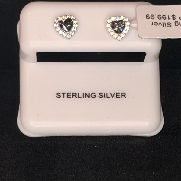 Addison Blvd Sterling Silver Mystic Topaz Heart Stud Earrings with Halo