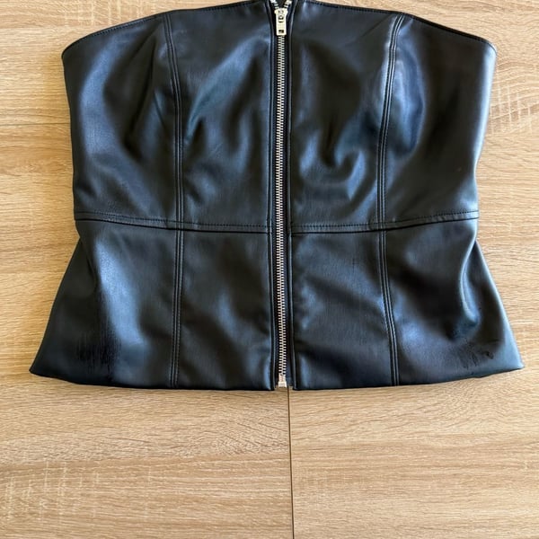 Banana Republic Faux Leather Strapless Zip-Front Bustier Top