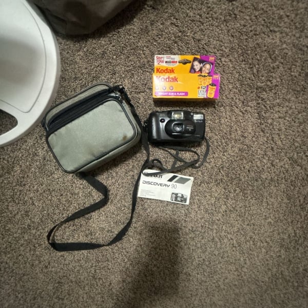 Fuji Discovery 90 35mm Point and Shoot Film Camera Bundle with Bag and Kodak Gold 200 Film