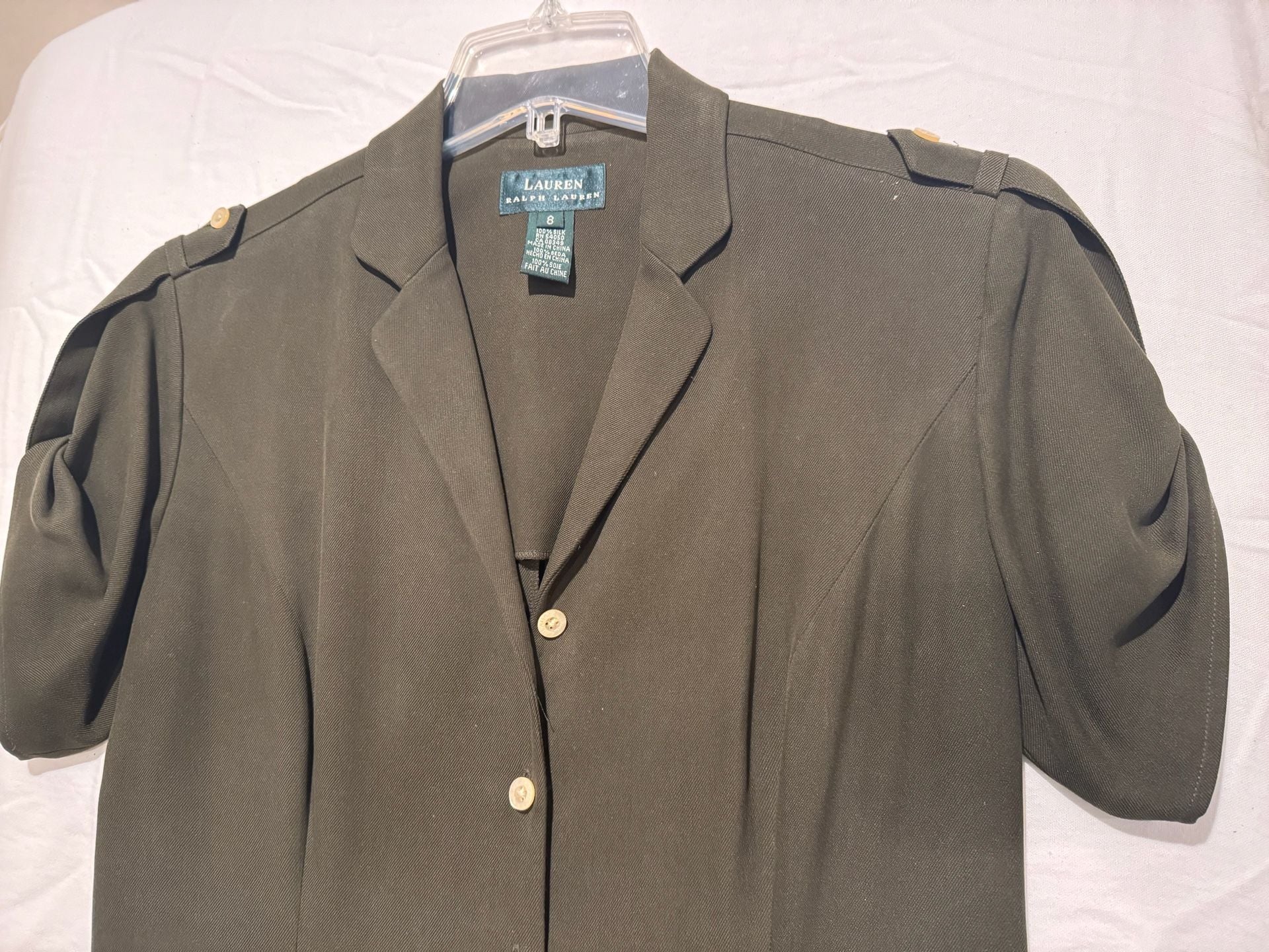 Lauren Ralph Lauren 100% Silk Green Button-Down Military Safari Maxi Dress 4