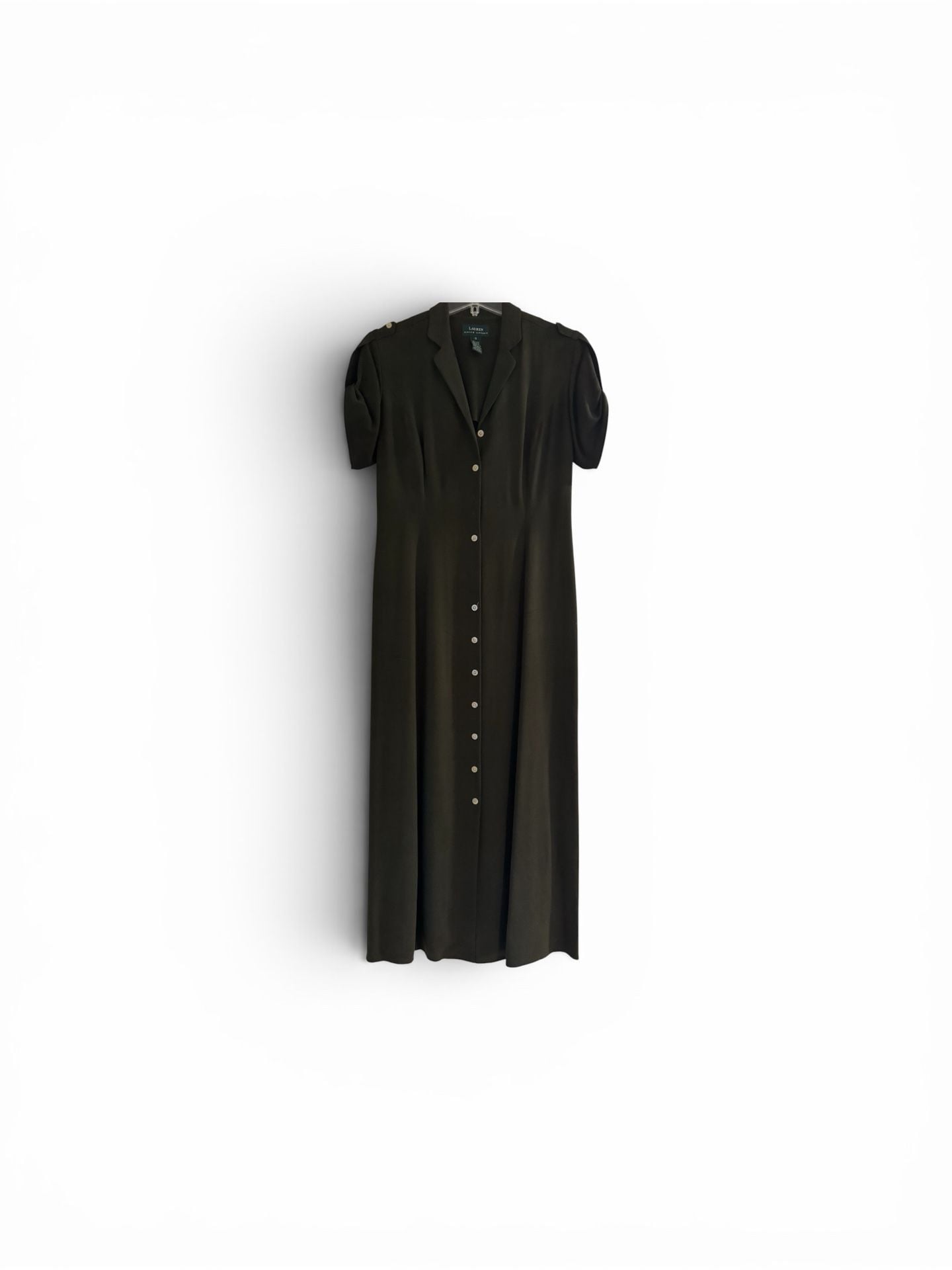Lauren Ralph Lauren 100% Silk Green Button-Down Military Safari Maxi Dress 3