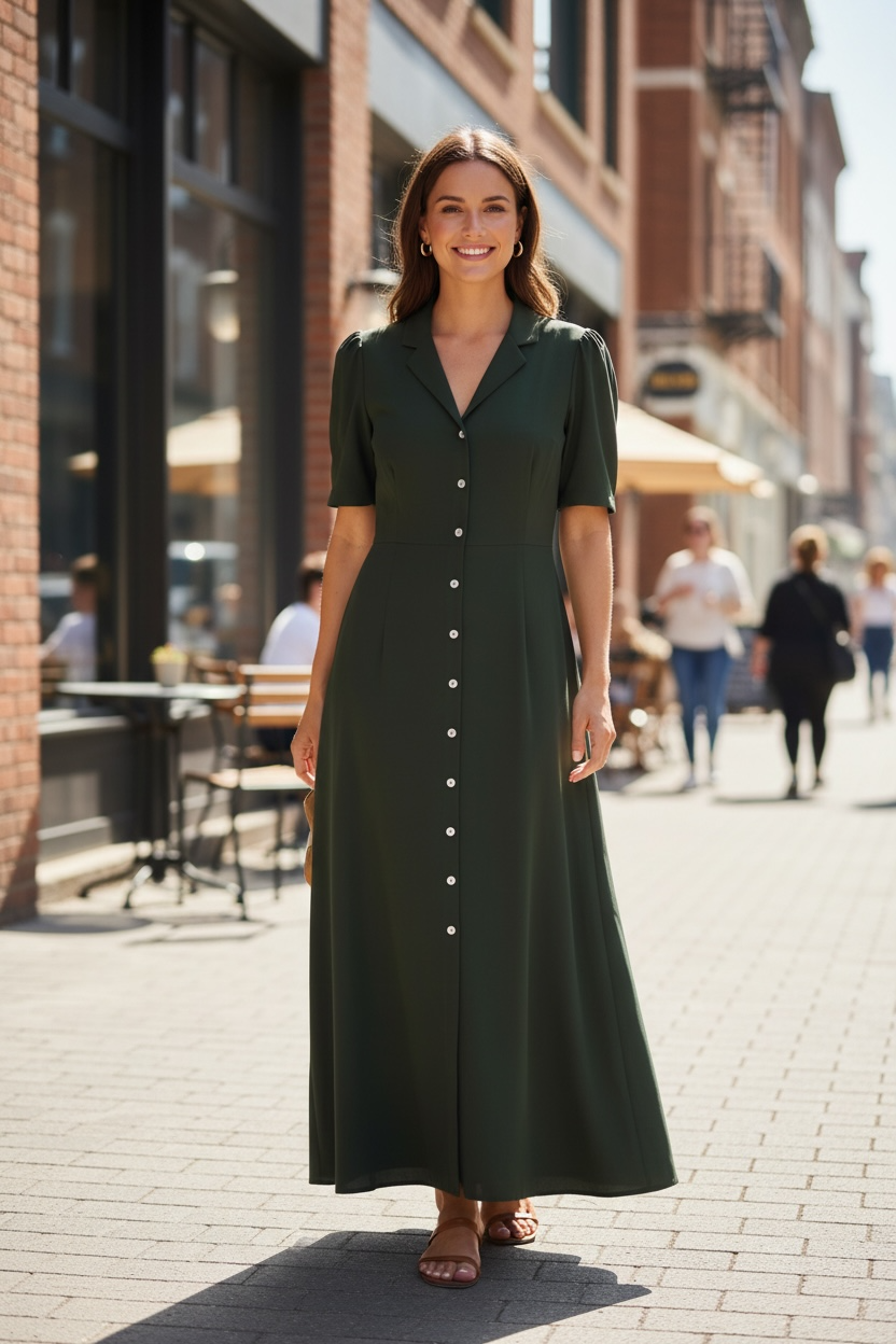 Lauren Ralph Lauren 100% Silk Green Button-Down Military Safari Maxi Dress 5