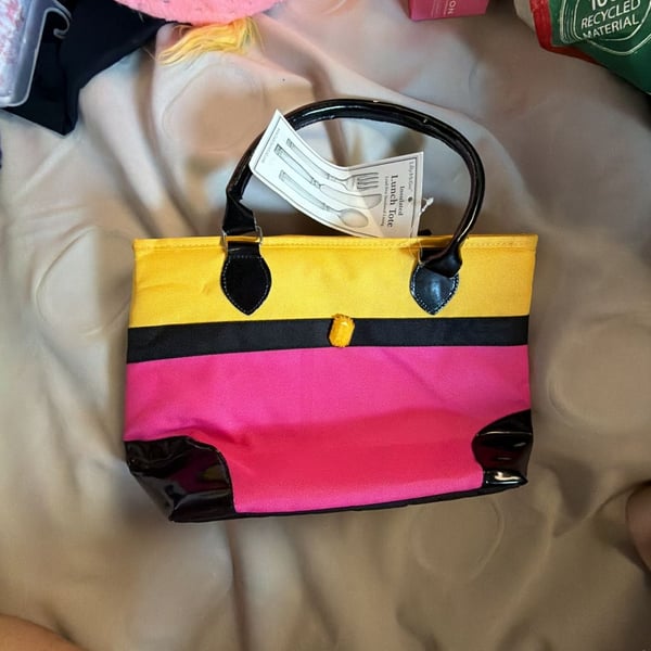 Lily McGee Colorblock Insulated Lunch Tote Pink Yellow Black