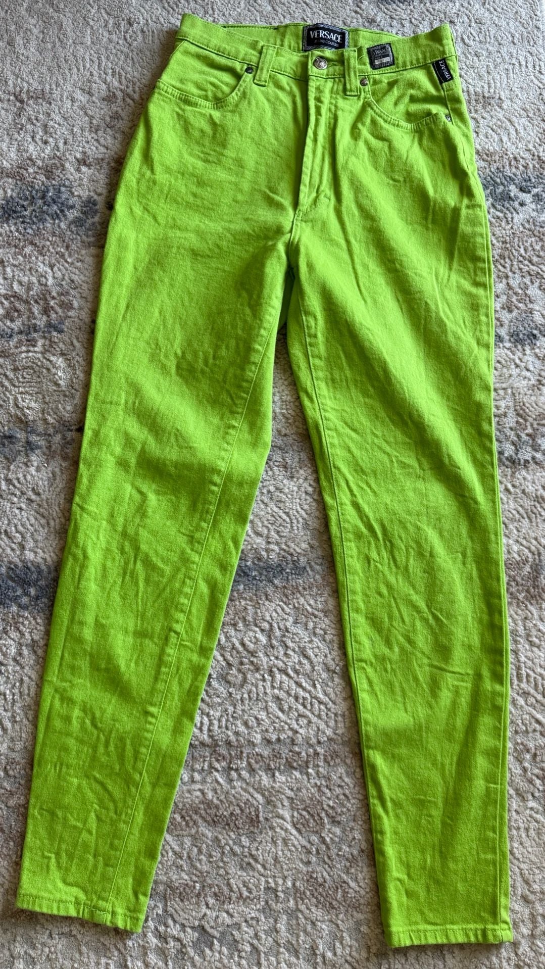 VTG Versace Jeans Couture Lime Green High Waisted Tapered Leg Denim 2