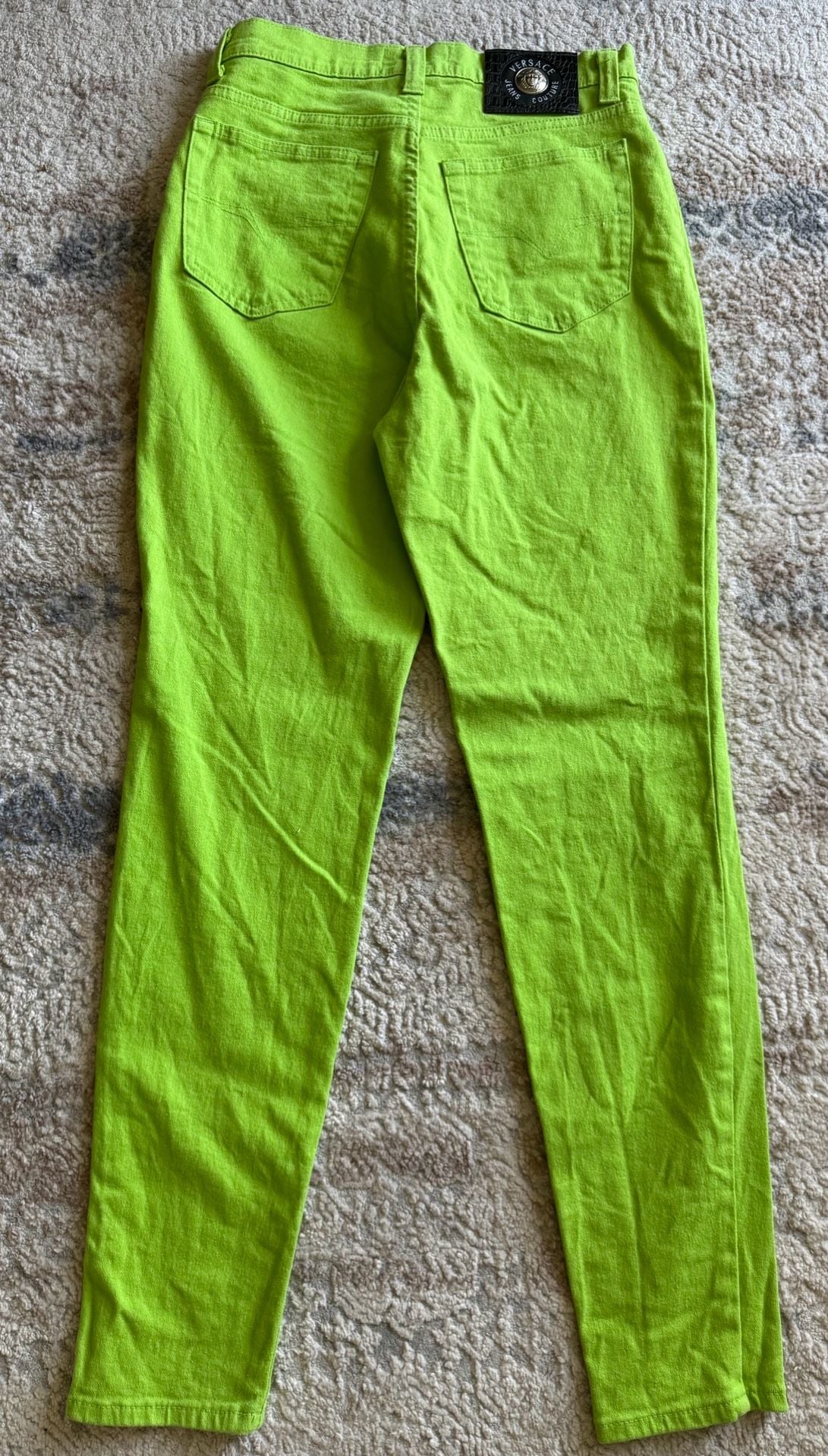 VTG Versace Jeans Couture Lime Green High Waisted Tapered Leg Denim 3
