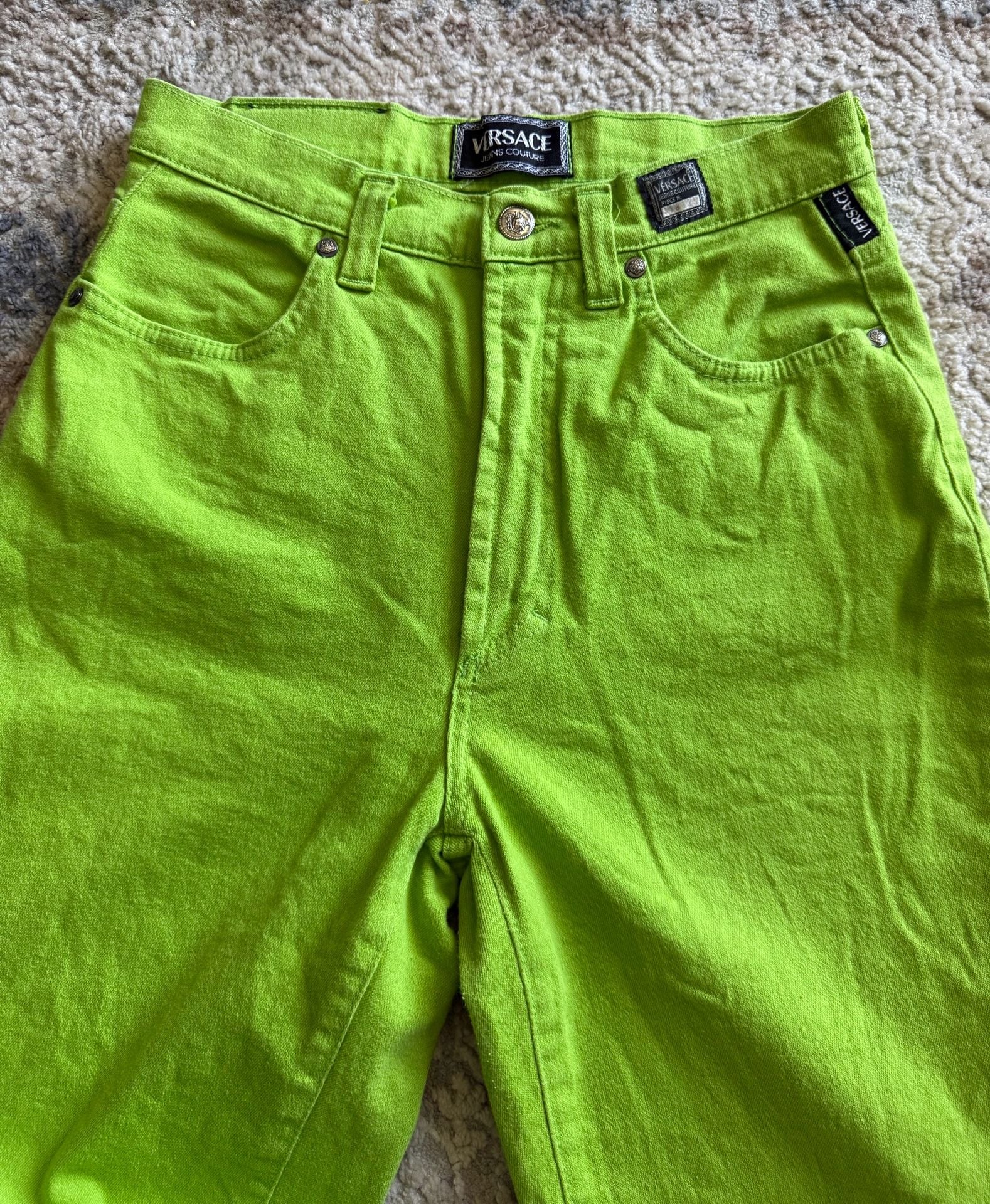 VTG Versace Jeans Couture Lime Green High Waisted Tapered Leg Denim 7