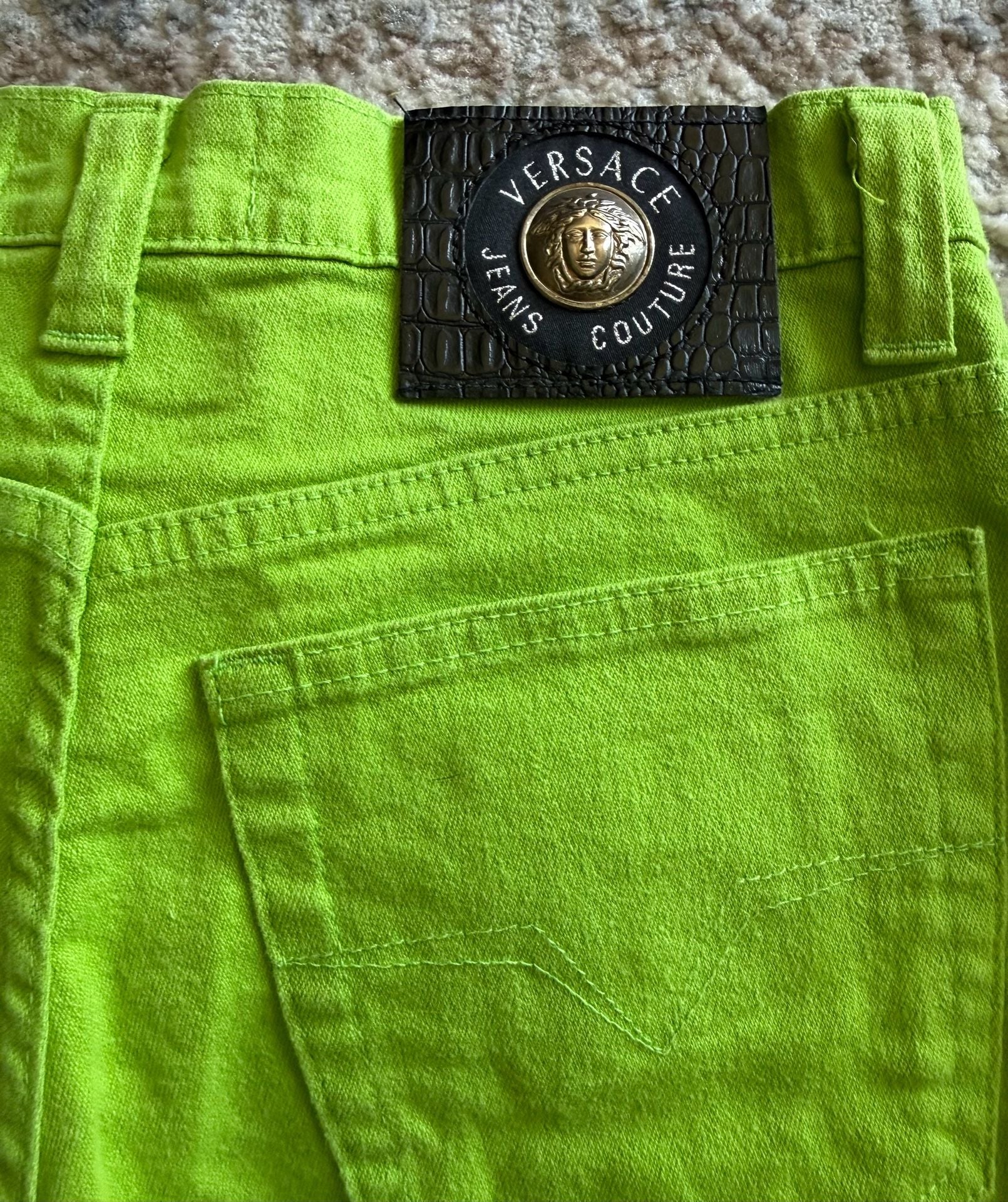 VTG Versace Jeans Couture Lime Green High Waisted Tapered Leg Denim 8