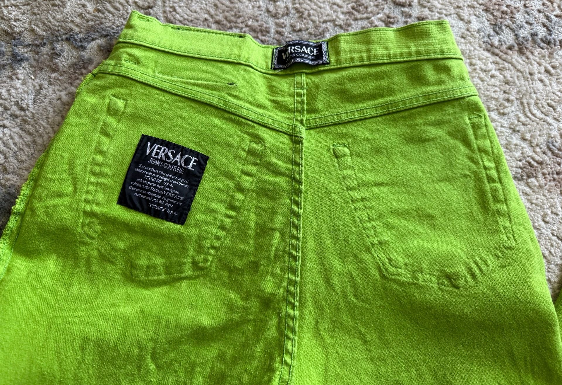 VTG Versace Jeans Couture Lime Green High Waisted Tapered Leg Denim 9