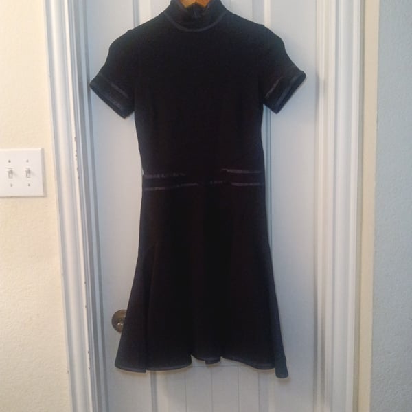 Givenchy Black Viscose Knit Mock Neck Mini Dress with Satin Trim