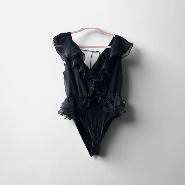 NWT Bardot Women's Emily Ruffle Bodysuit, Black, Size 12