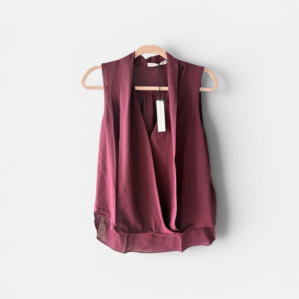 Three Eighty Two Burgundy Drape Neck Sleeveless Blouse