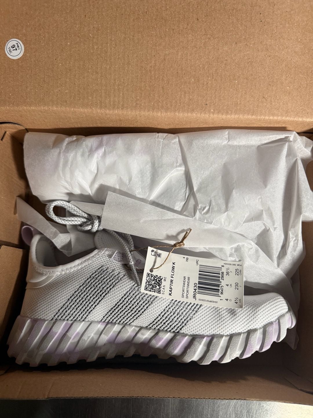 Adidas Kaptir Flow K Sneakers White Purple Size 4.5 2