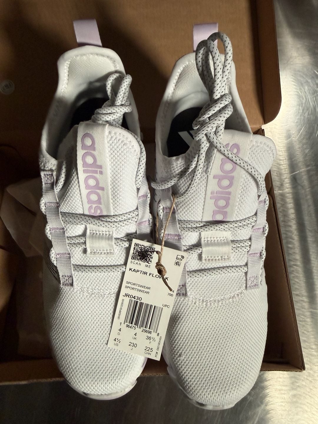 Adidas Kaptir Flow K Sneakers White Purple Size 4.5 3