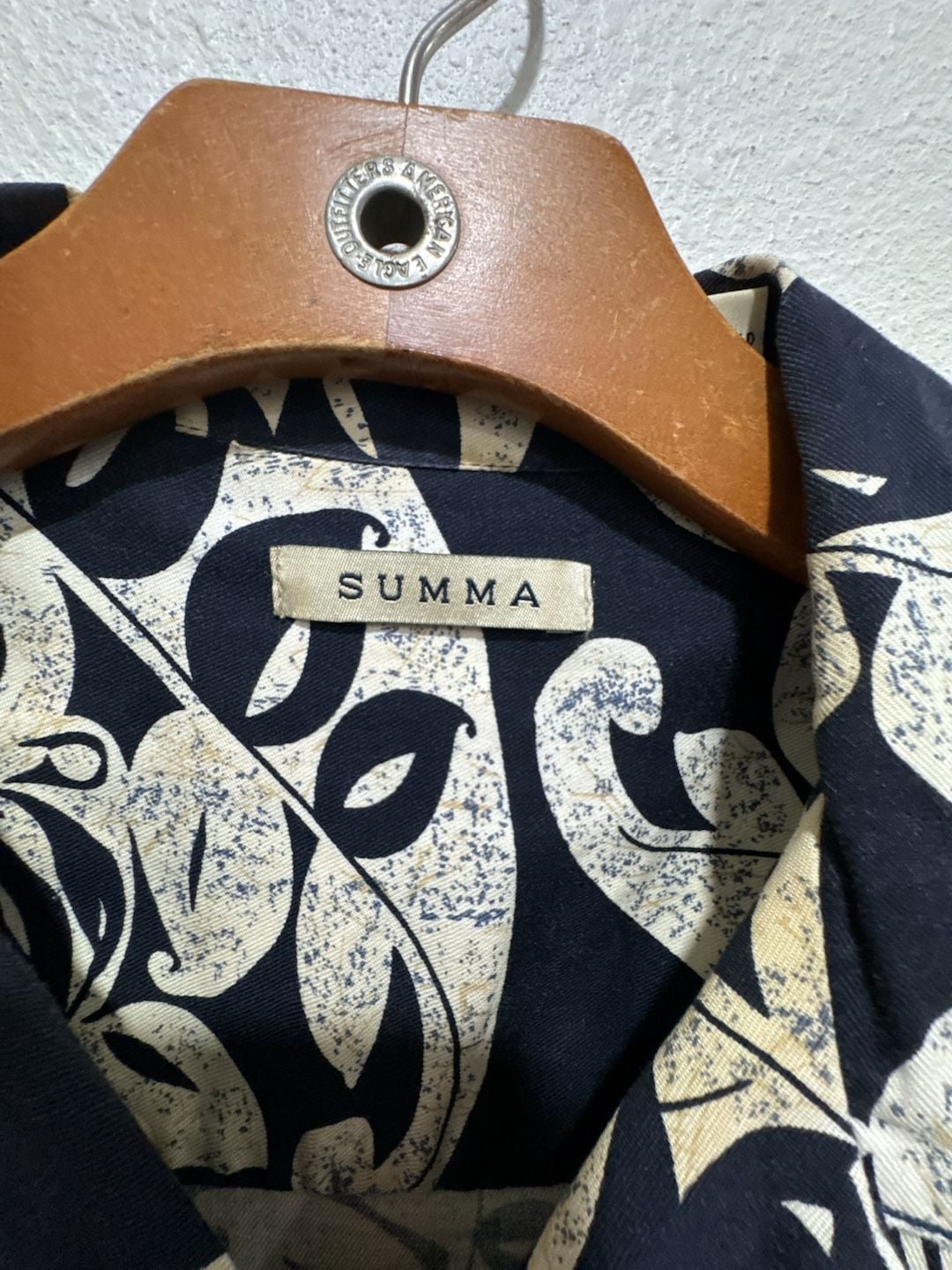 Summa Tropical Navy White Leaf Print Button Front Short Sleeve Shirt 3