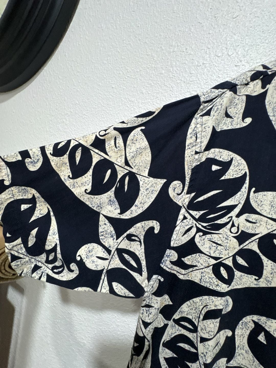 Summa Tropical Navy White Leaf Print Button Front Short Sleeve Shirt 4
