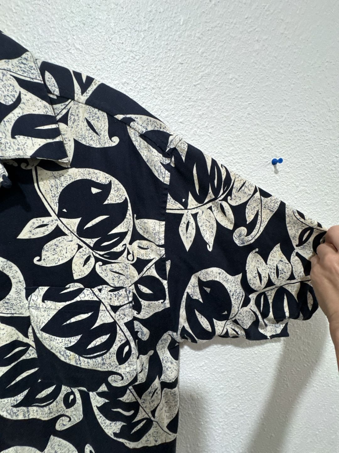 Summa Tropical Navy White Leaf Print Button Front Short Sleeve Shirt 5