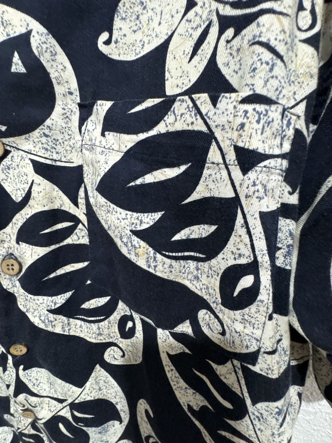 Summa Tropical Navy White Leaf Print Button Front Short Sleeve Shirt 7