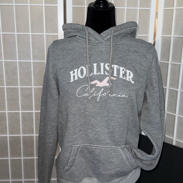 Hollister California Gray Logo Hoodie Size M