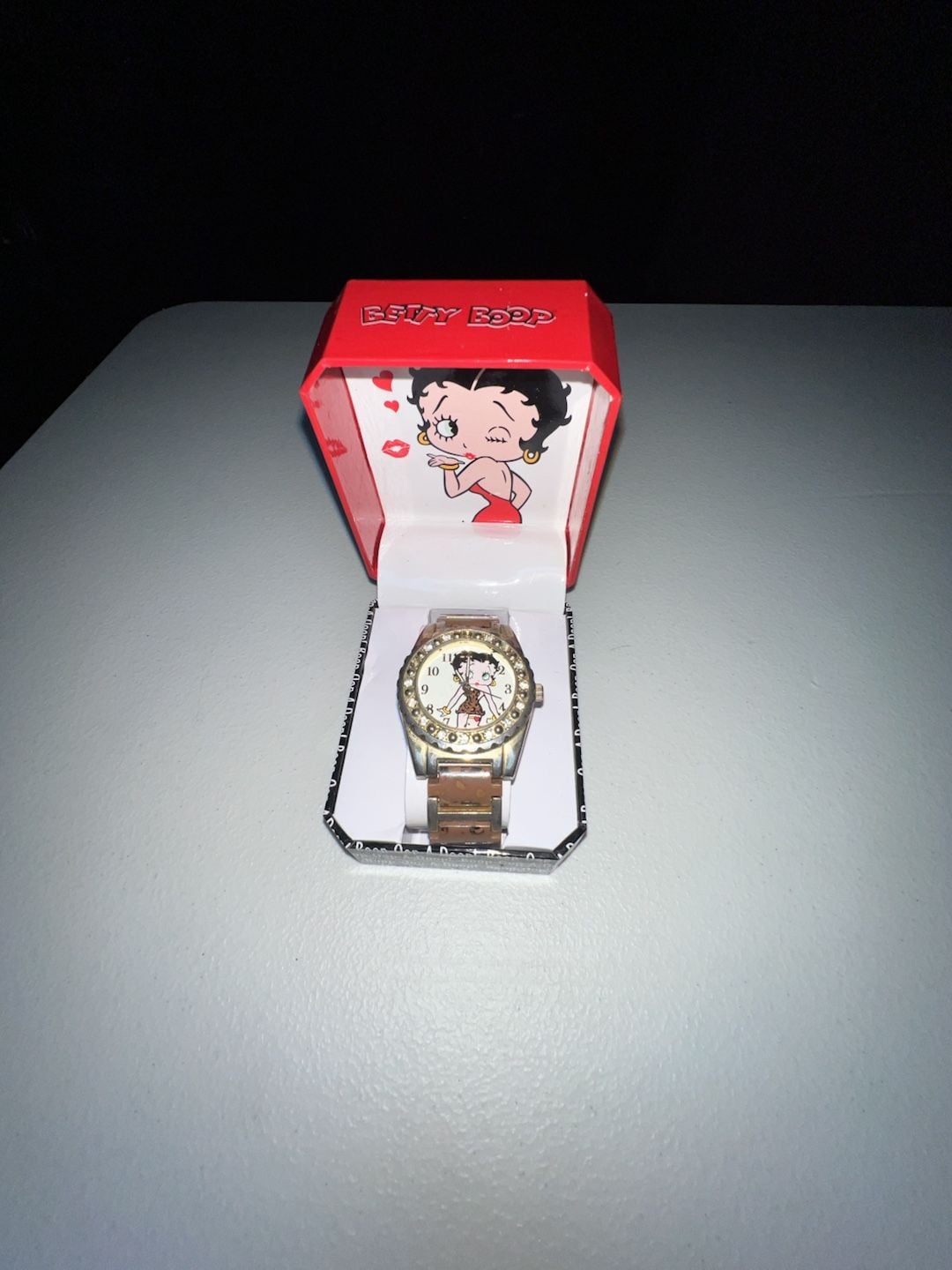 Betty Boop Kisses Leopard Print Bracelet Watch with Rhinestone Bezel 2