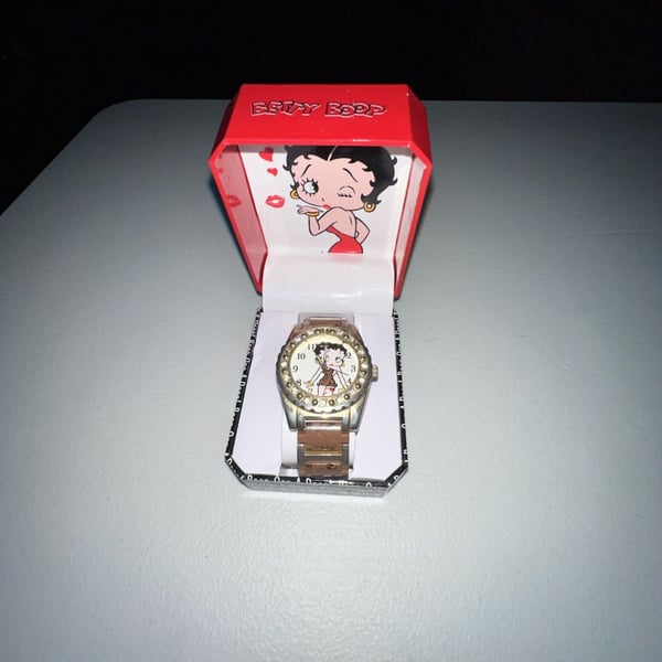 Betty Boop Kisses Leopard Print Bracelet Watch with Rhinestone Bezel