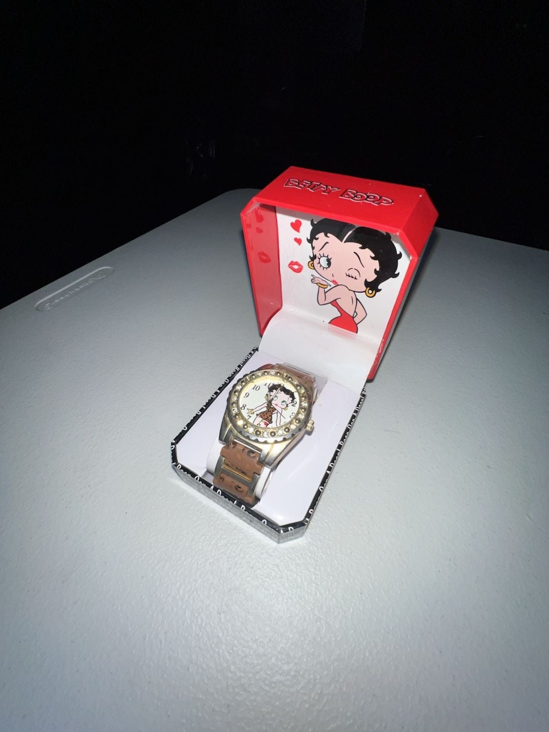 Betty Boop Kisses Leopard Print Bracelet Watch with Rhinestone Bezel 4