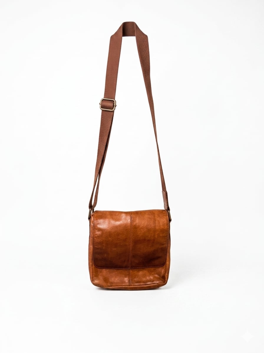 Vintage Fossil Brand Brown Genuine Leather Messenger Crossbody Bag 2