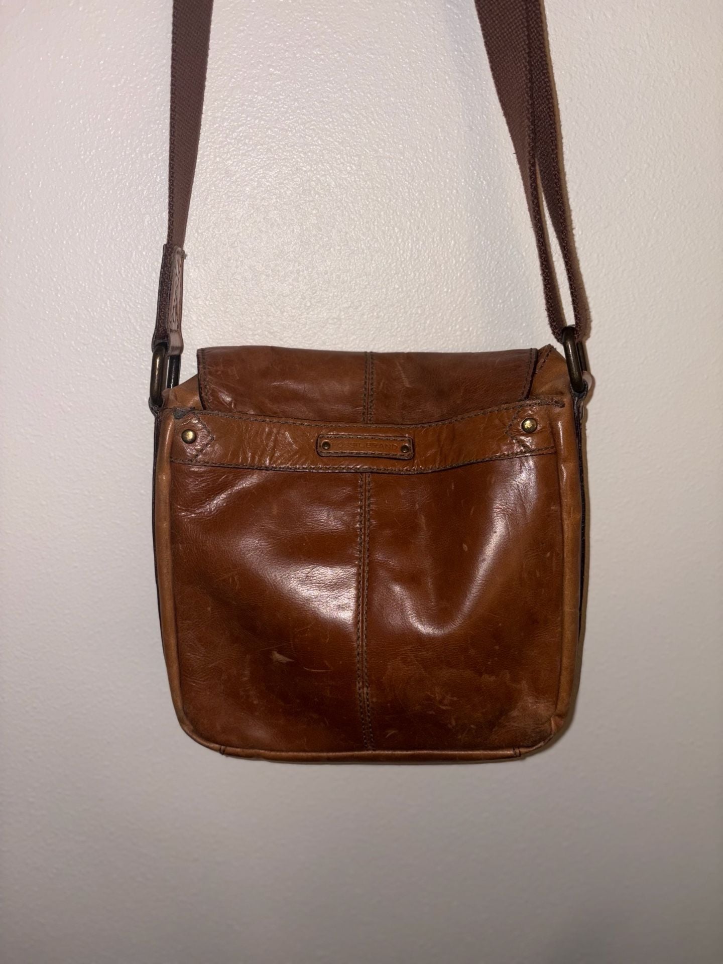 Vintage Fossil Brand Brown Genuine Leather Messenger Crossbody Bag 5