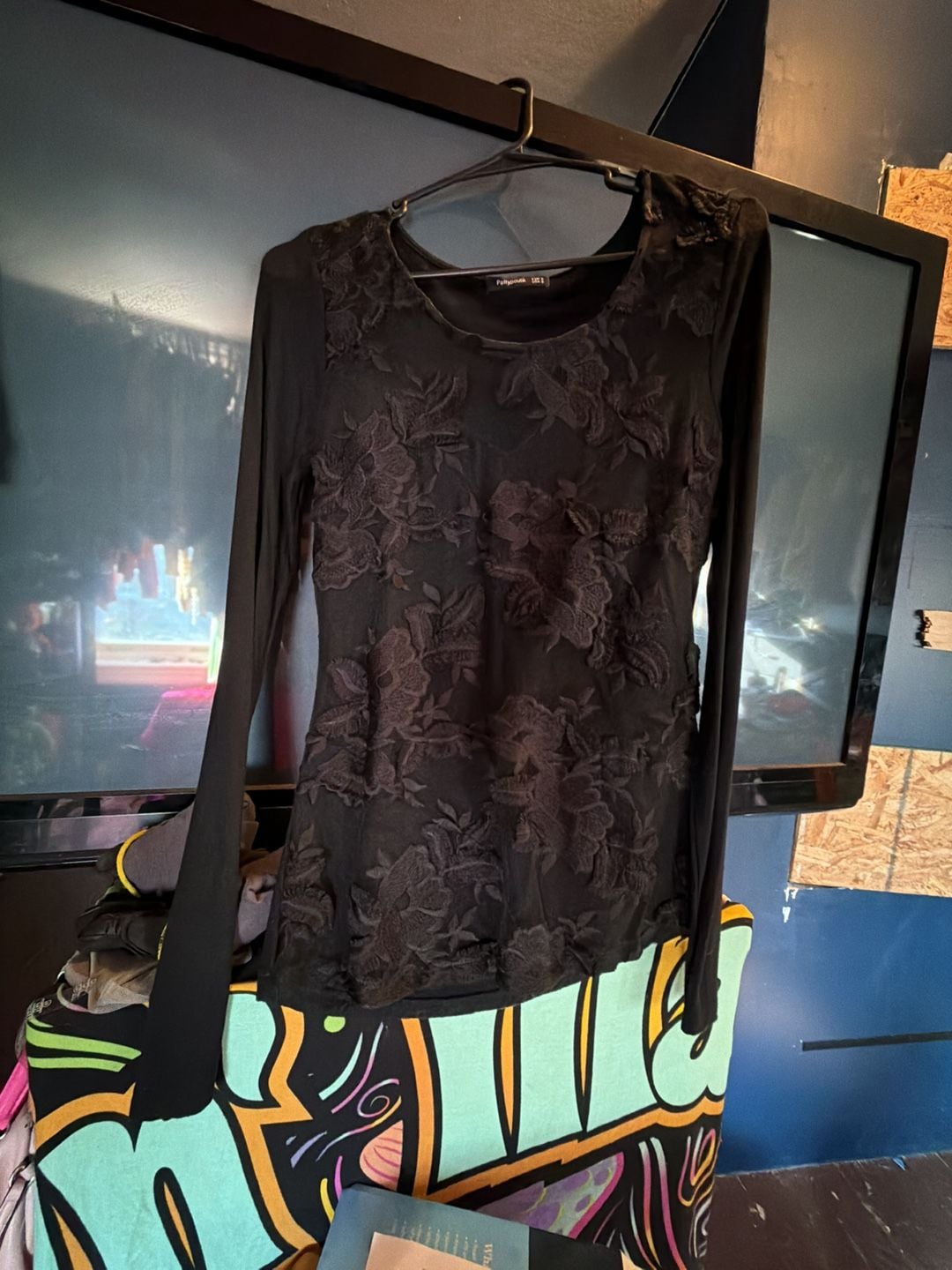 PattyBoutik Mesh Floral Embroidery Long Sleeve Top 2
