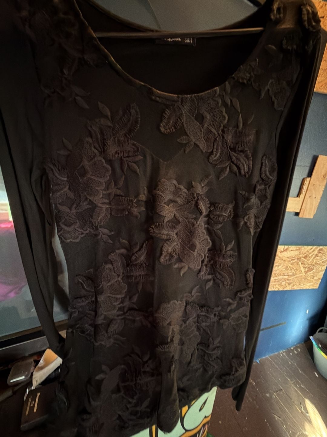 PattyBoutik Mesh Floral Embroidery Long Sleeve Top 5