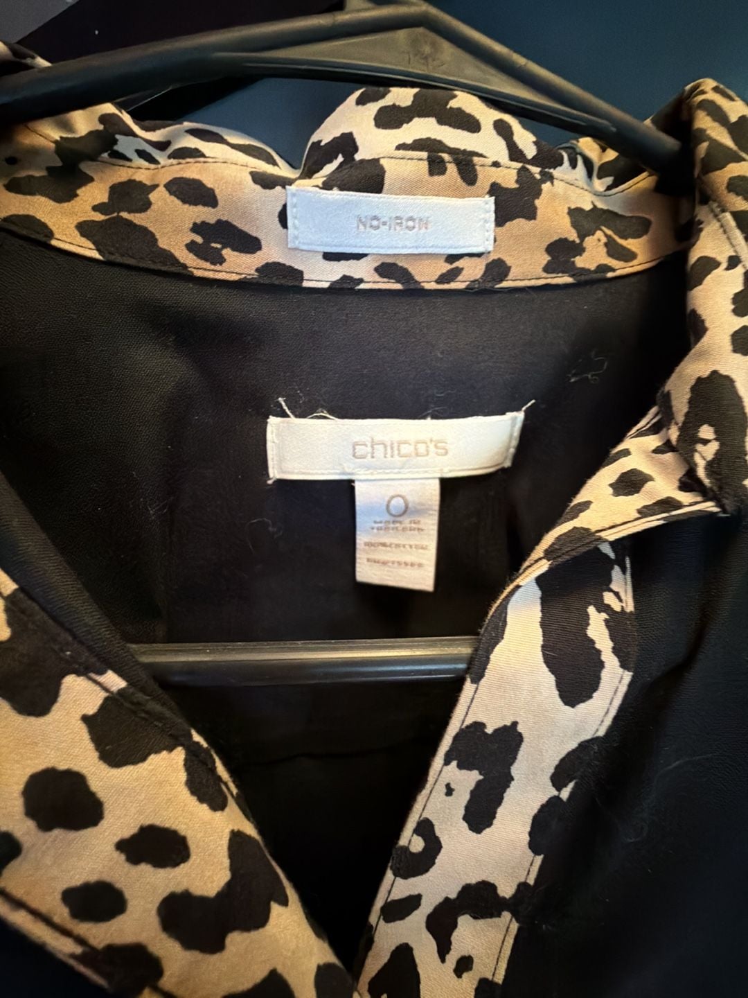 Chico's No-Iron Button Down Blouse with Leopard Print Trim 3
