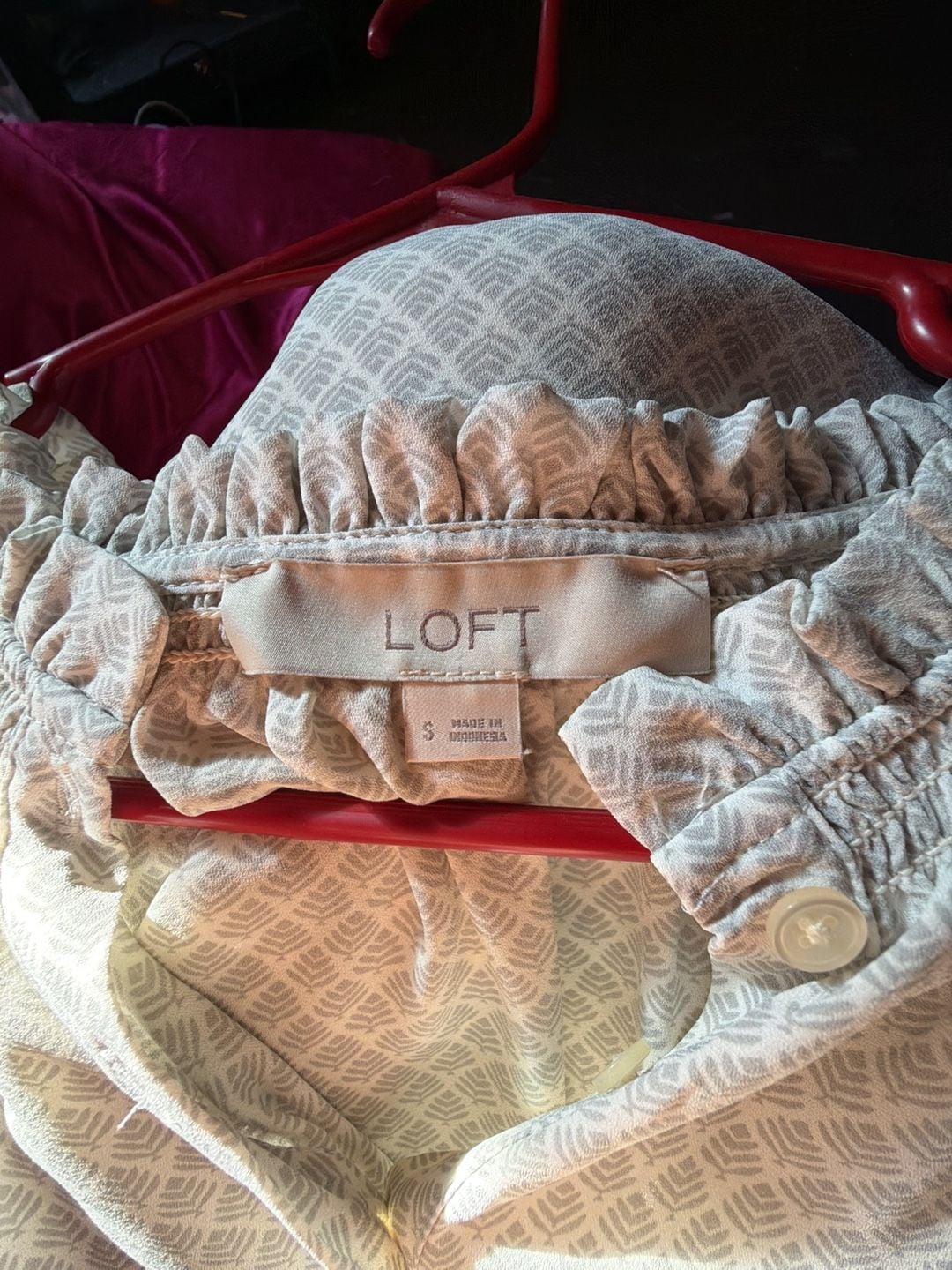 LOFT Ruffle Neck Medallion Geometric Print Blouse 5