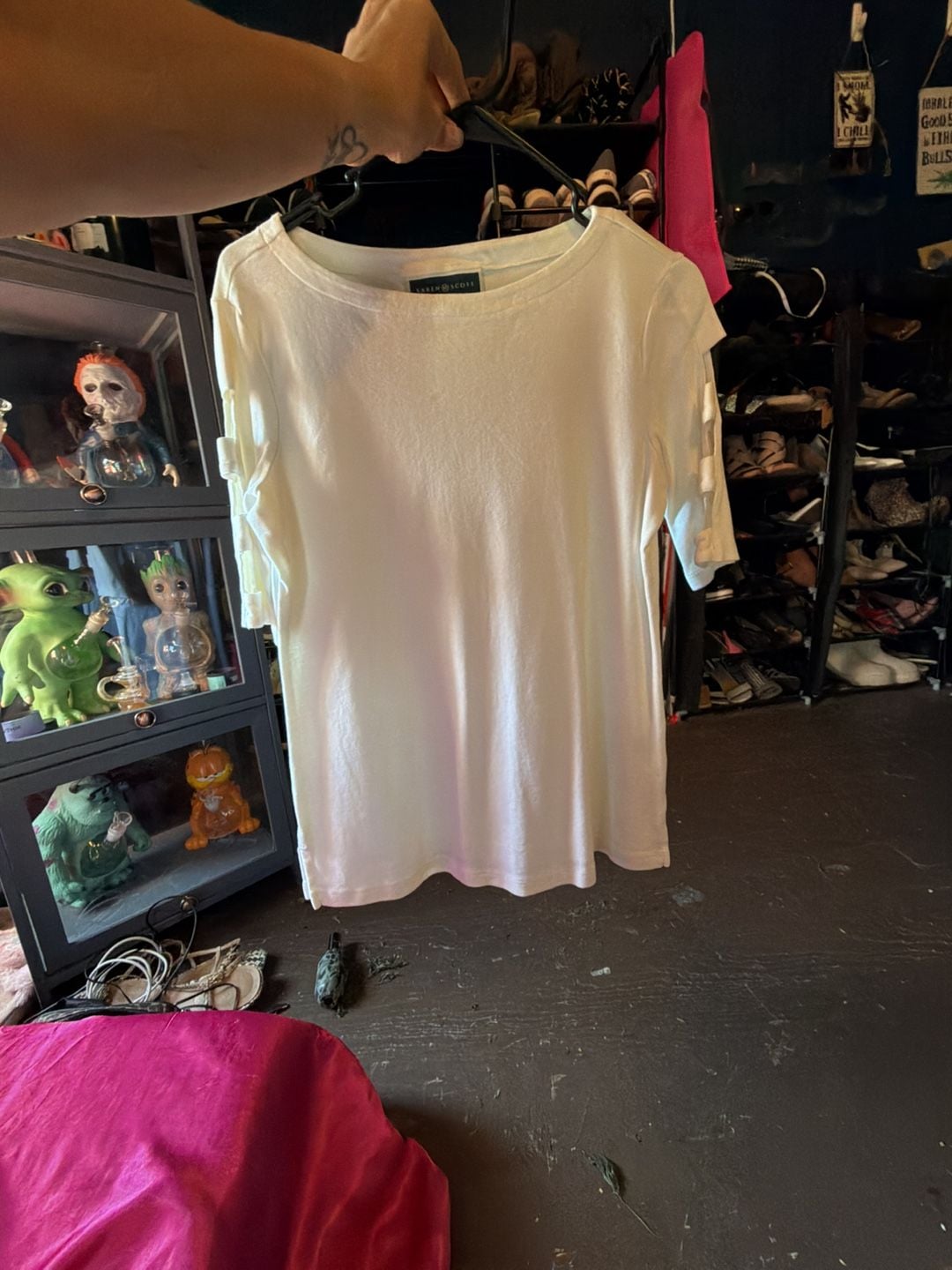 Karen Scott White Boatneck Top with Cut-Out Elbow Sleeves 2