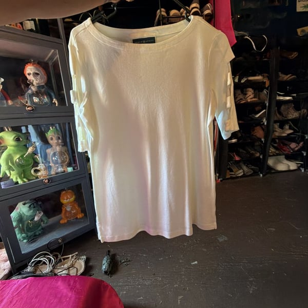 Karen Scott White Boatneck Top with Cut-Out Elbow Sleeves