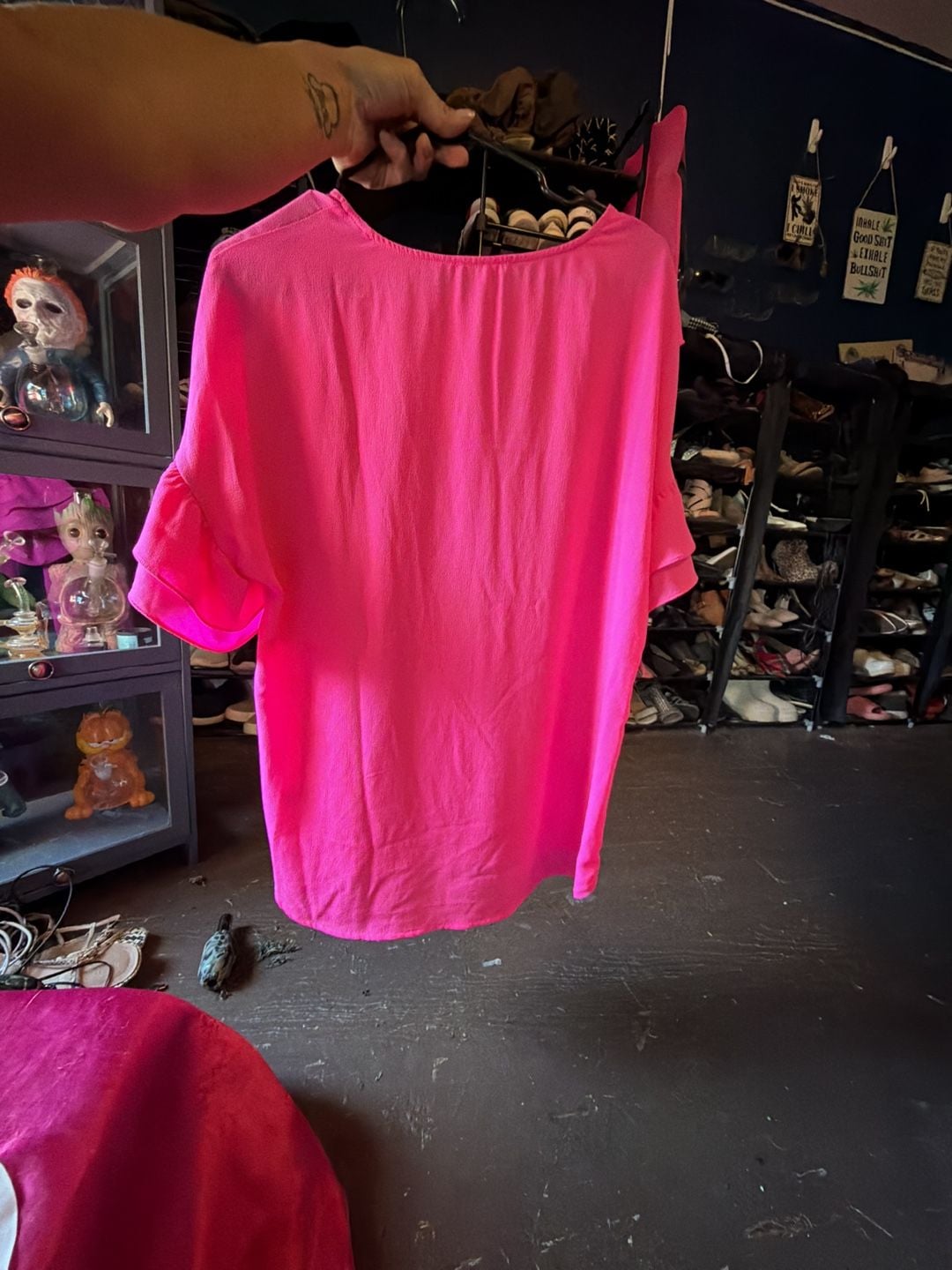 Pleione Hot Pink Flutter Ruffle Sleeve Blouse 4