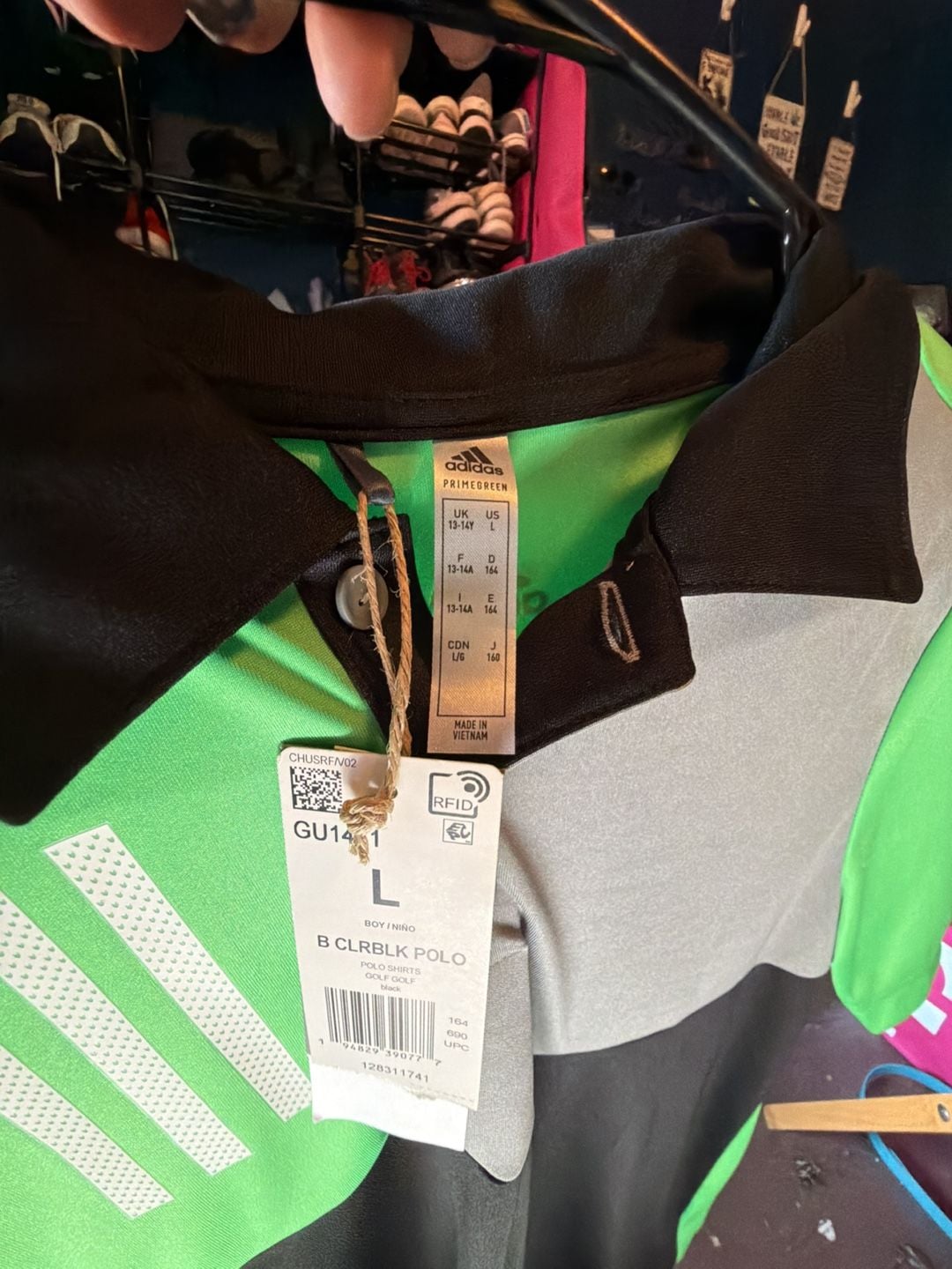 adidas Boys Primegreen Colorblock Golf Polo Shirt in Green Black Grey 4