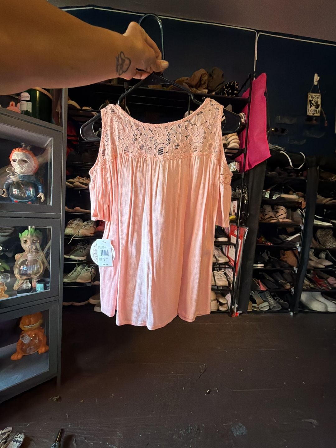 Gypsies & Moondust Dusty Pink Lace Yoke Cold Shoulder Top 3