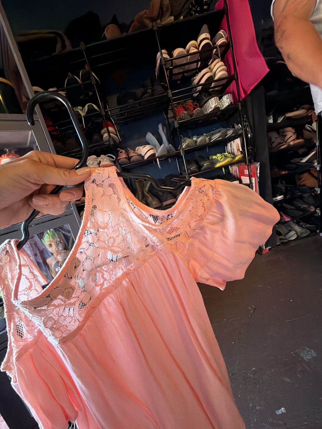Gypsies & Moondust Dusty Pink Lace Yoke Cold Shoulder Top 4