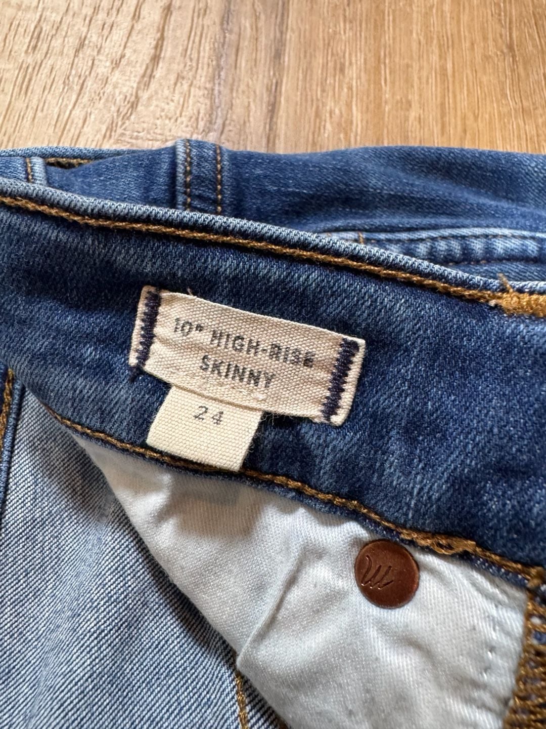 Madewell 10” High Rise Skinny Jeans 24 Button Fly Raw Hem Distressed Denim 7