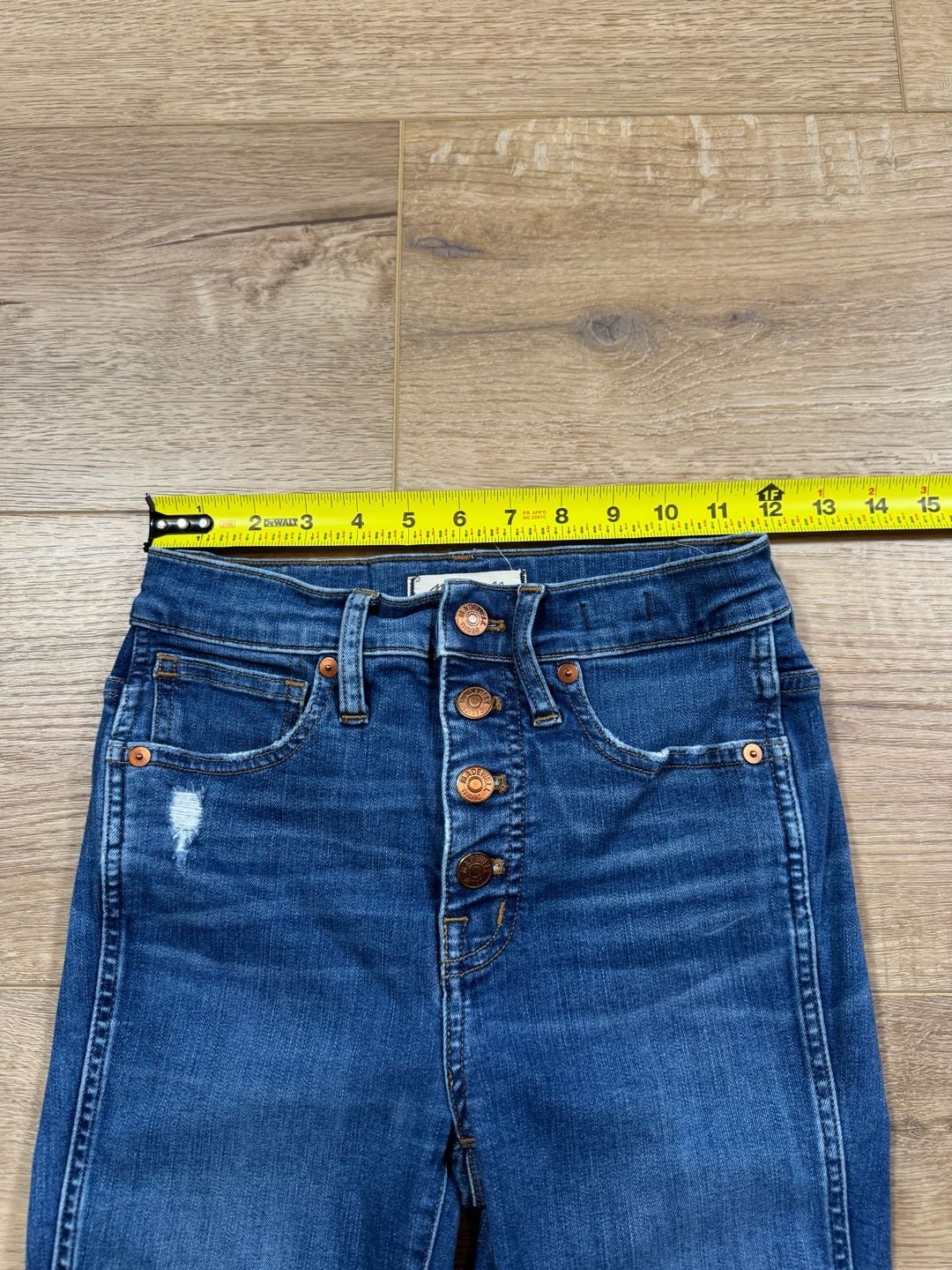 Madewell 10” High Rise Skinny Jeans 24 Button Fly Raw Hem Distressed Denim 9