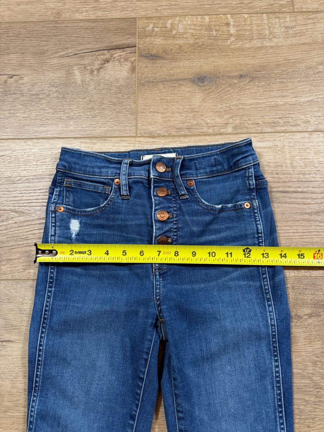 Madewell 10” High Rise Skinny Jeans 24 Button Fly Raw Hem Distressed Denim 10