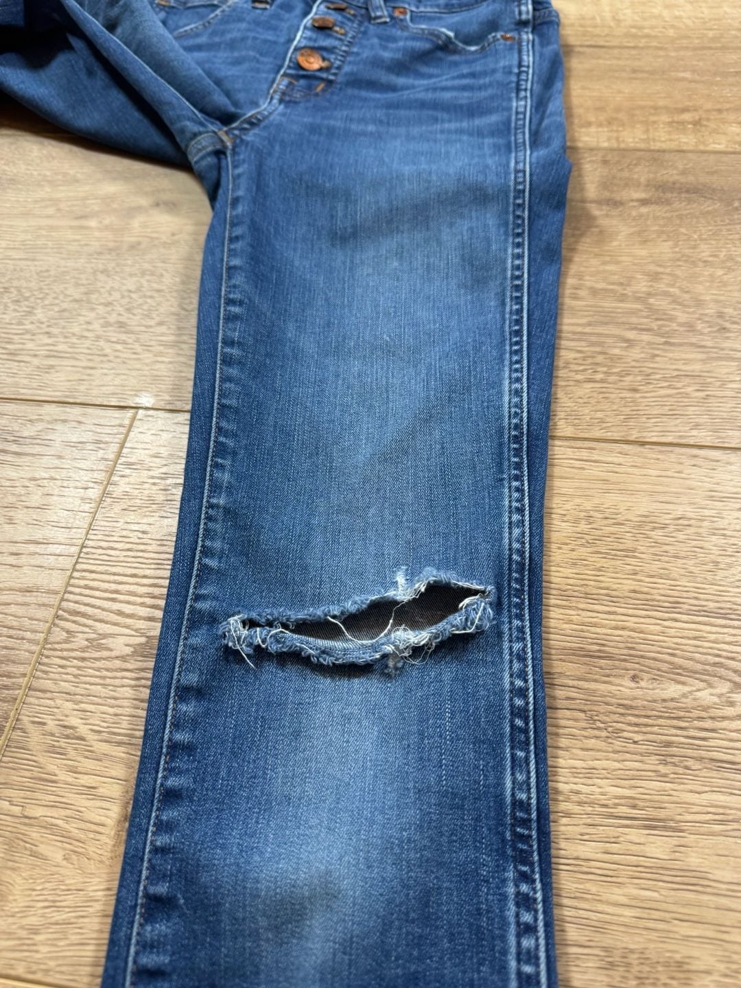 Madewell 10” High Rise Skinny Jeans 24 Button Fly Raw Hem Distressed Denim 13