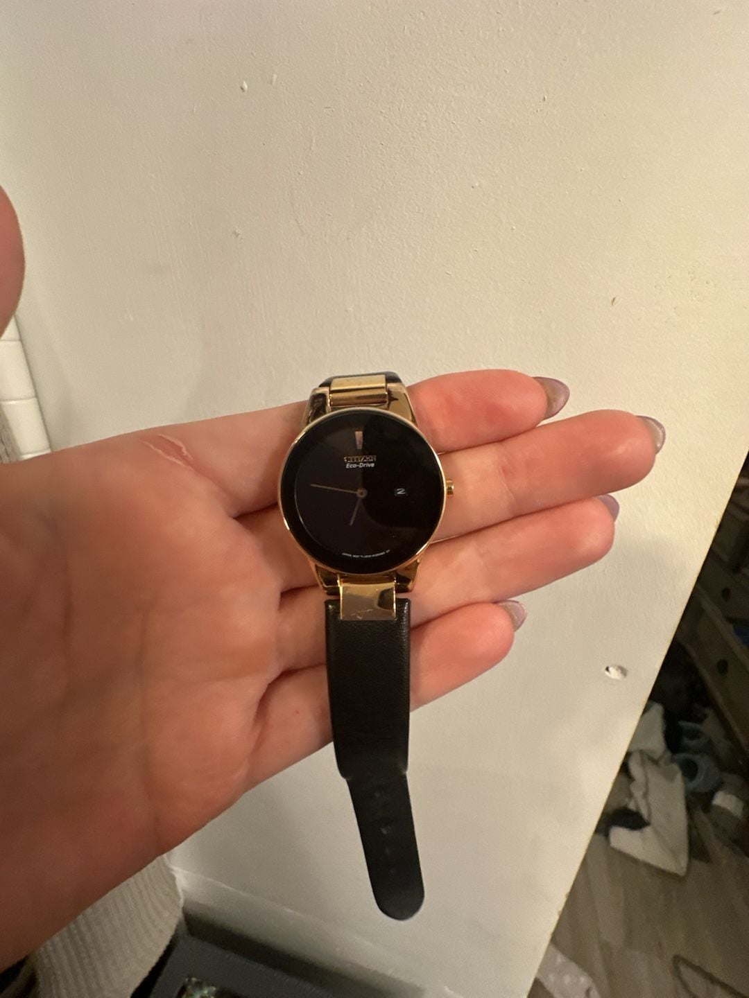 Citizen Eco-Drive Axiom Women's Gold-Tone Watch with Black LeatherGA1052-04E 2