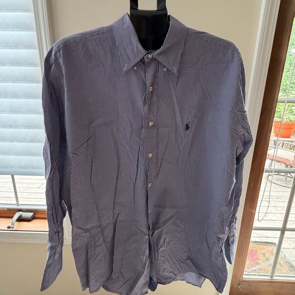 Ralph Lauren Yarmouth 100% Cotton Blue Gingham Check Button Down Shirt