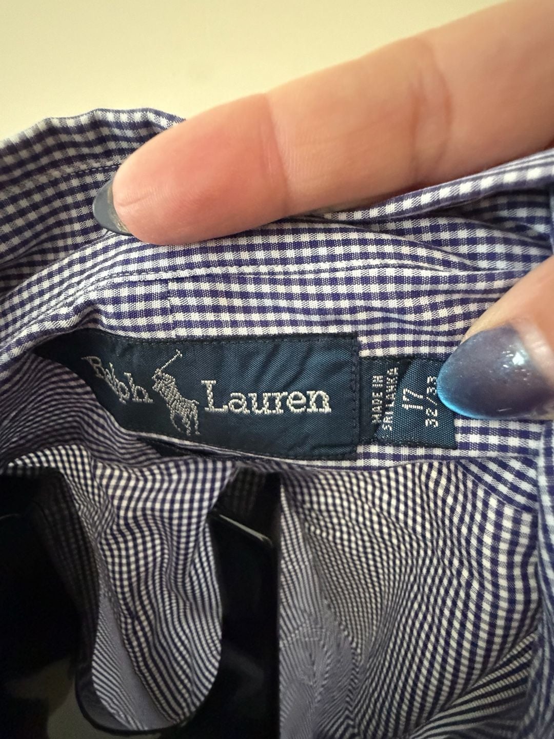 Ralph Lauren Yarmouth 100% Cotton Blue Gingham Check Button Down Shirt 7