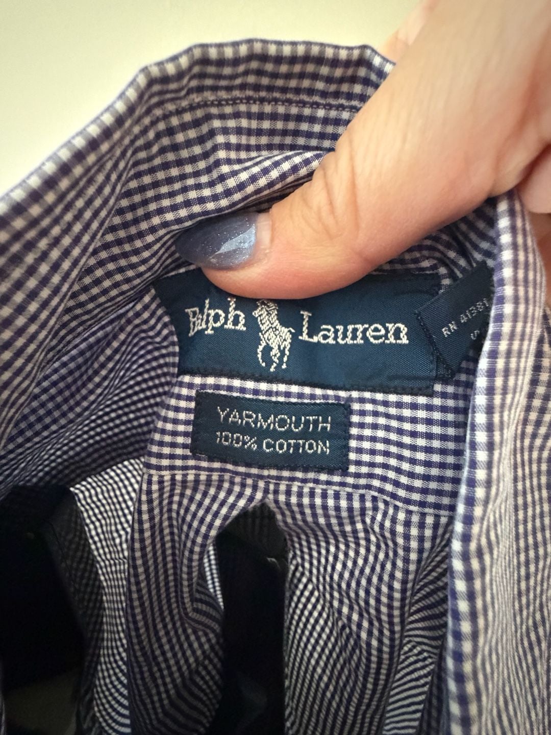 Ralph Lauren Yarmouth 100% Cotton Blue Gingham Check Button Down Shirt 8