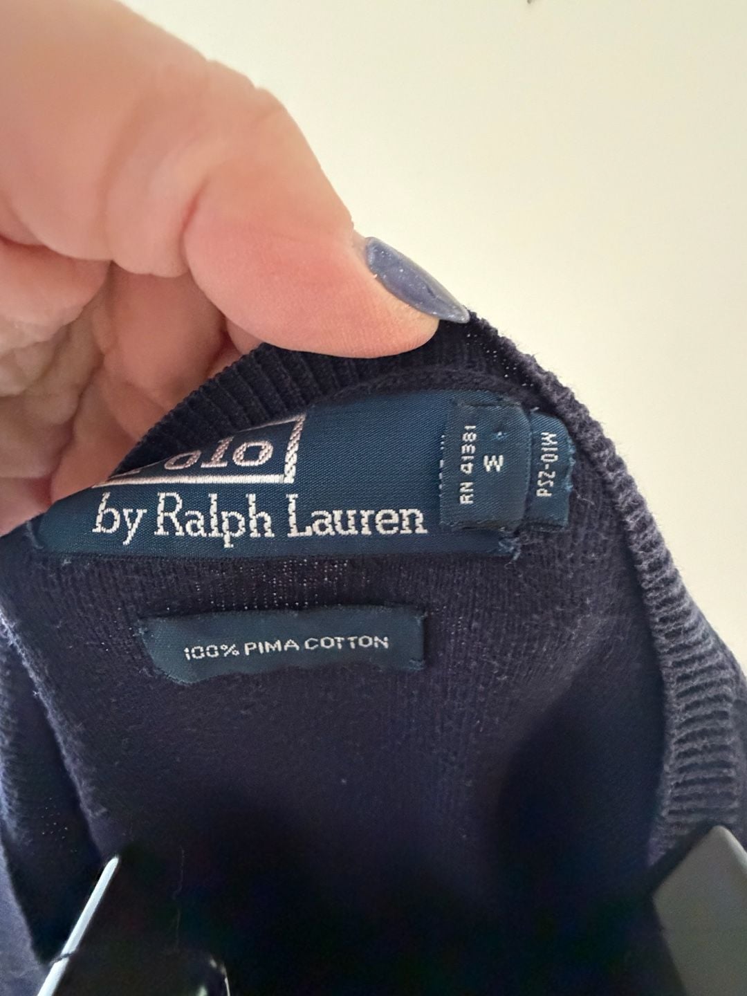 Polo Ralph Lauren Pima Cotton V-Neck Sweater Navy Blue with Red Pony Logo 5