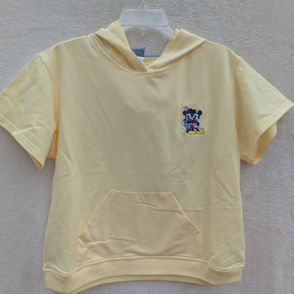 Disney Mickey and Minnie Mouse Short Sleeve Embroidered Hoodie Sleepwear