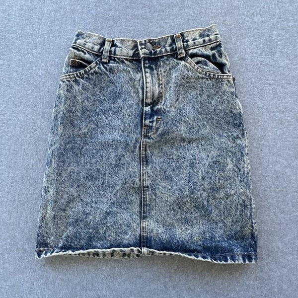 Girls Vintage 80s Action West Acid Wash Denim Mini Skirt