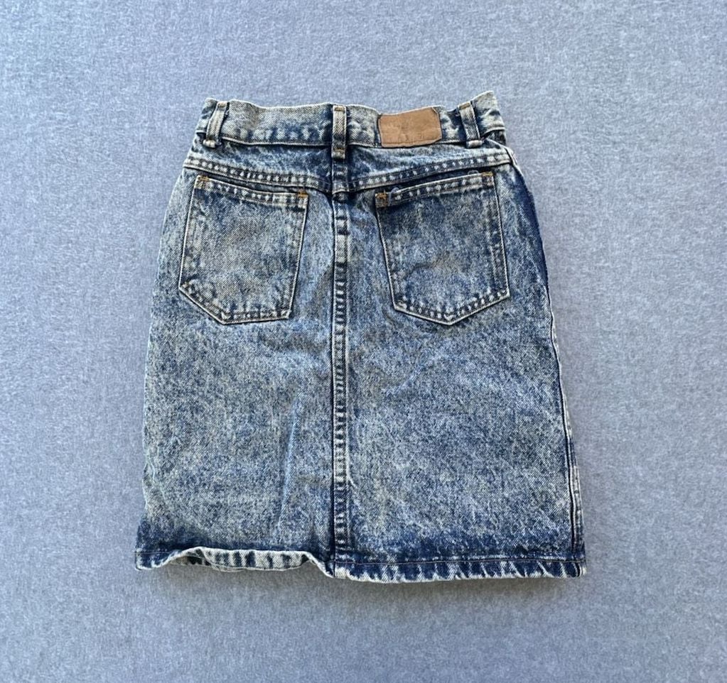 Girls Vintage 80s Action West Acid Wash Denim Mini Skirt 7