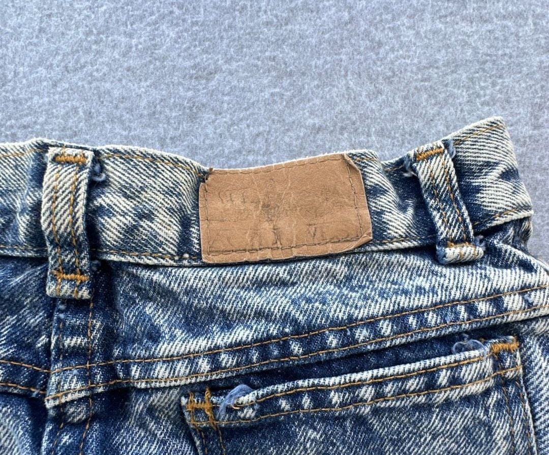 Girls Vintage 80s Action West Acid Wash Denim Mini Skirt 8